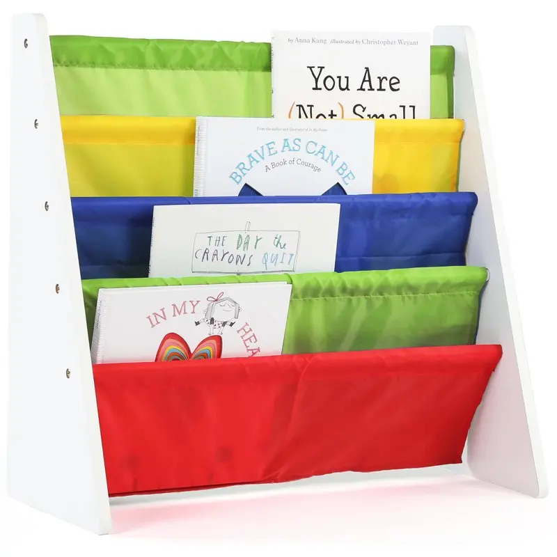 

Book Rack with Fabric Sling Sleeves, Primary/White
