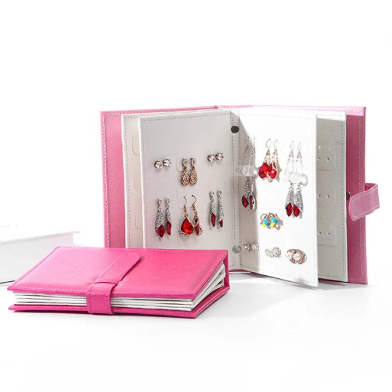 

Portable Women Fashion Leather Jewelry Book Storage Bag Stud Earrings Collection Necklace Display Box Storage Accessories