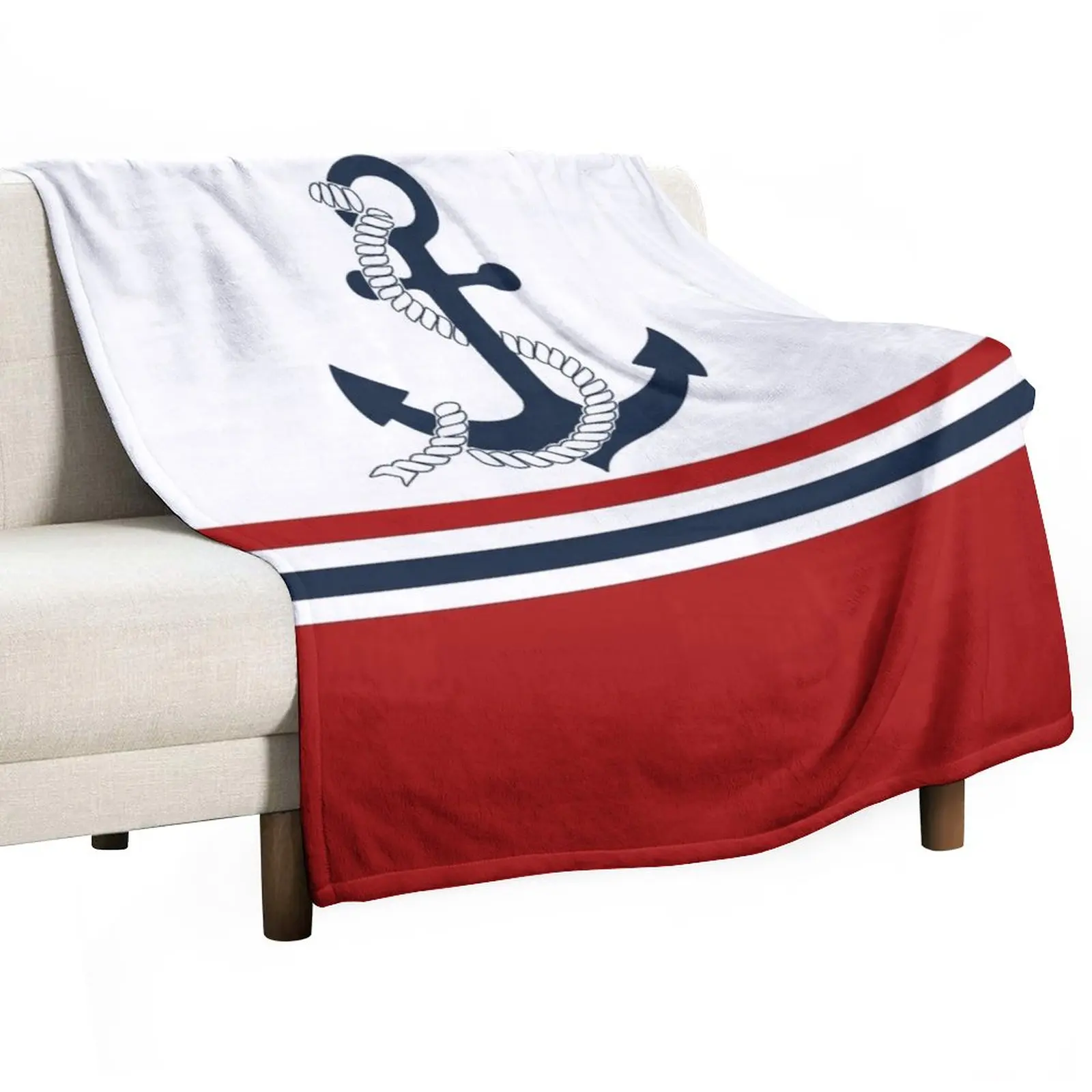 

Одеяло в красную, синюю и белую полоску с якорями
