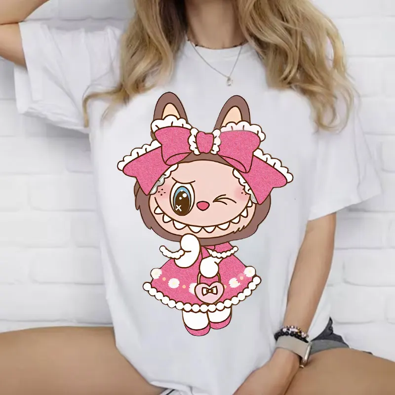Pop Mart Labubu Белые футболки для женщин и мужчин Аниме Мультфильм Модная рубашка с