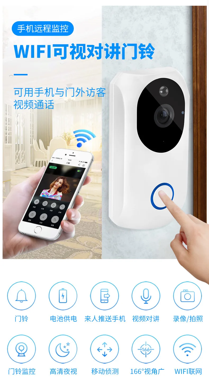 

Graffiti wifi visual doorbell wireless two-way intercom home alarm mobile phone remote monitoring camera