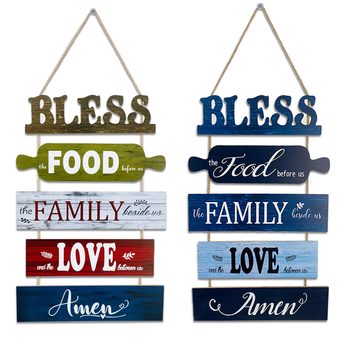 

Bless Wood Hanging Wall Sign Country Vintage Wooden Farmhouse Sign Wall Art Decoration for Home Kitchen Dining Room Living Room