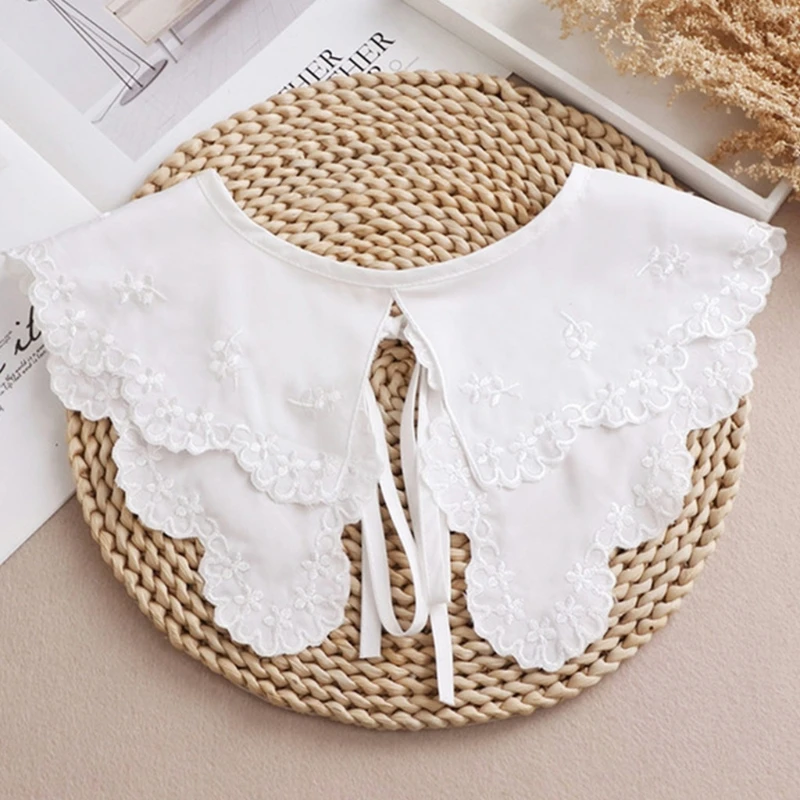 

Women Girls Lace for Doll False Collar Vintage Embroidered Floral Pattern White Shoulder Wrap Shawl DIY Decorative Ponch