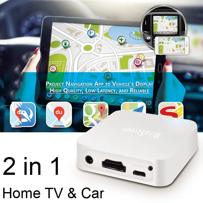 

AV HDTV WiFi Display Dongle Screen Mirroring Box Cast Audio Video GPS Navigation for iPhone 11 Pro 8 iOS Android Phone to TV Car