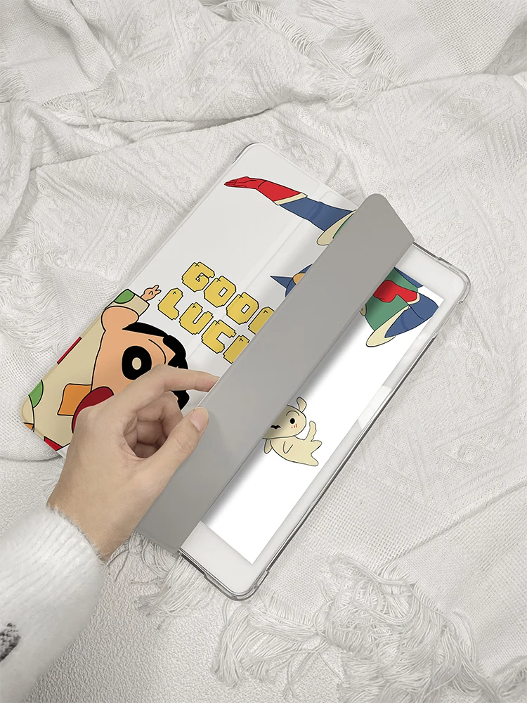 Cartoon Crayon Shinchan Ipad Case Suitable for 2021 Silicone Anime Shinchan Ipadpro Case with Pen Slot Air4 Lazy Holder images - 6