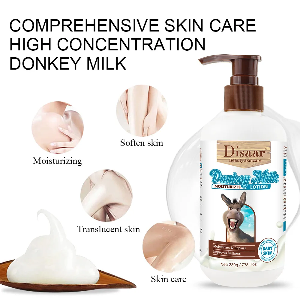 

230g Whitening Moisturizing Body Lotion for Women Men Hydrating Brightening Refreshing Non-greasy Donkey Milk Extract Cream New