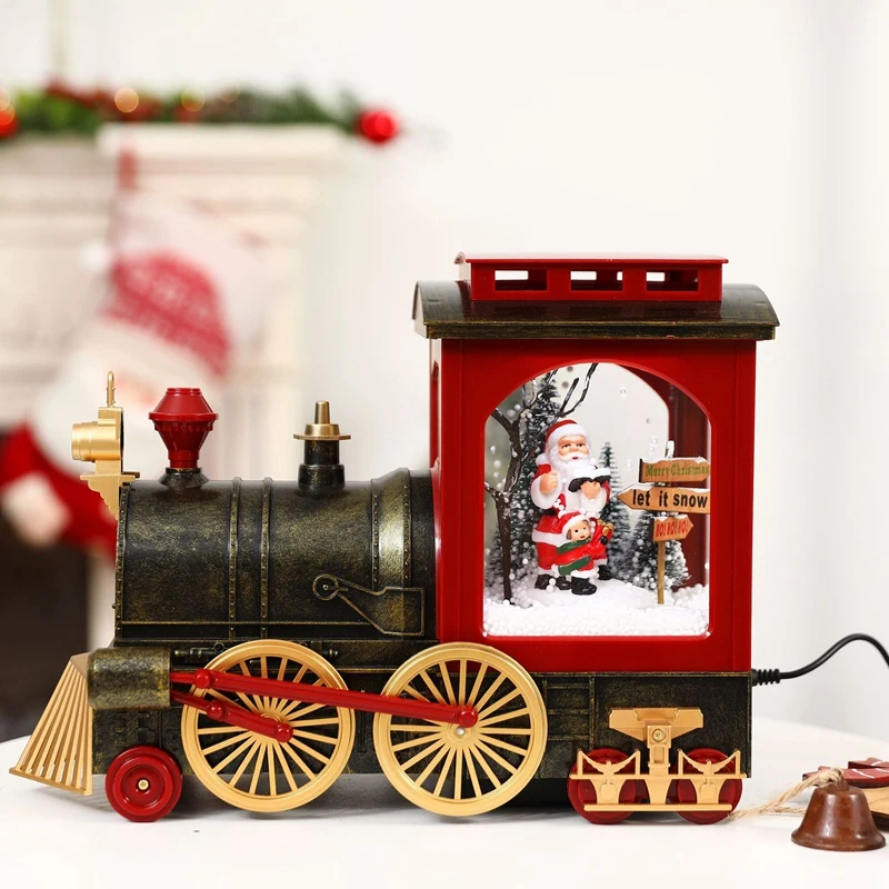 

Christmas Snow Globe Lantern, Santa Claus Retro LED Lighted Glittering Train Decoration For Festival Gift Home Ornament
