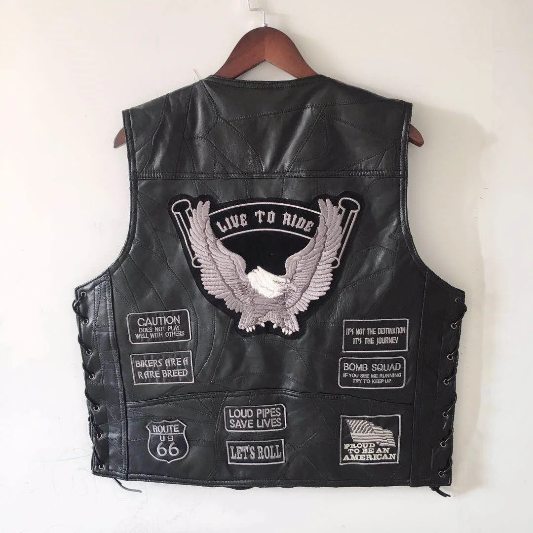 

2022 Men Biker Vest Punk Button Sleeveless Motorcycle Jacket Black Leather Sheepskin Motorcycle Vest for Men Four Seasons Coat