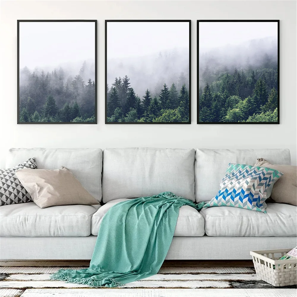 

Foggy Forest Prints Forest Wall Art Tree Posters Nature Landscape Canvas Painting Scandinavian Wall Picture Living Room Decor