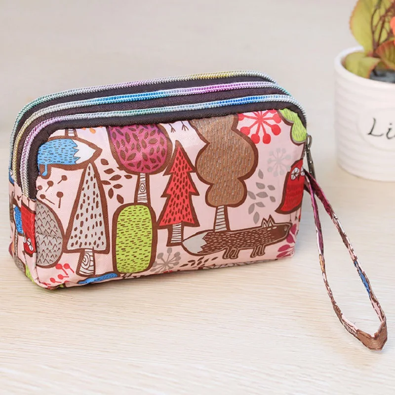 2023 Women's Cell Phone Wallet Dropshopping Girls Fabric Printing Three Zipper Long Coin Purse