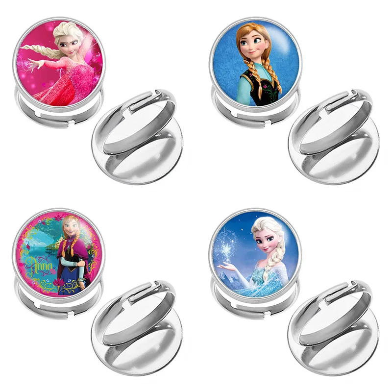 

Disney Frozen Elsa Anna Stainless Steel Photo Glass Cabochon Ring Adjustable Gift J1950
