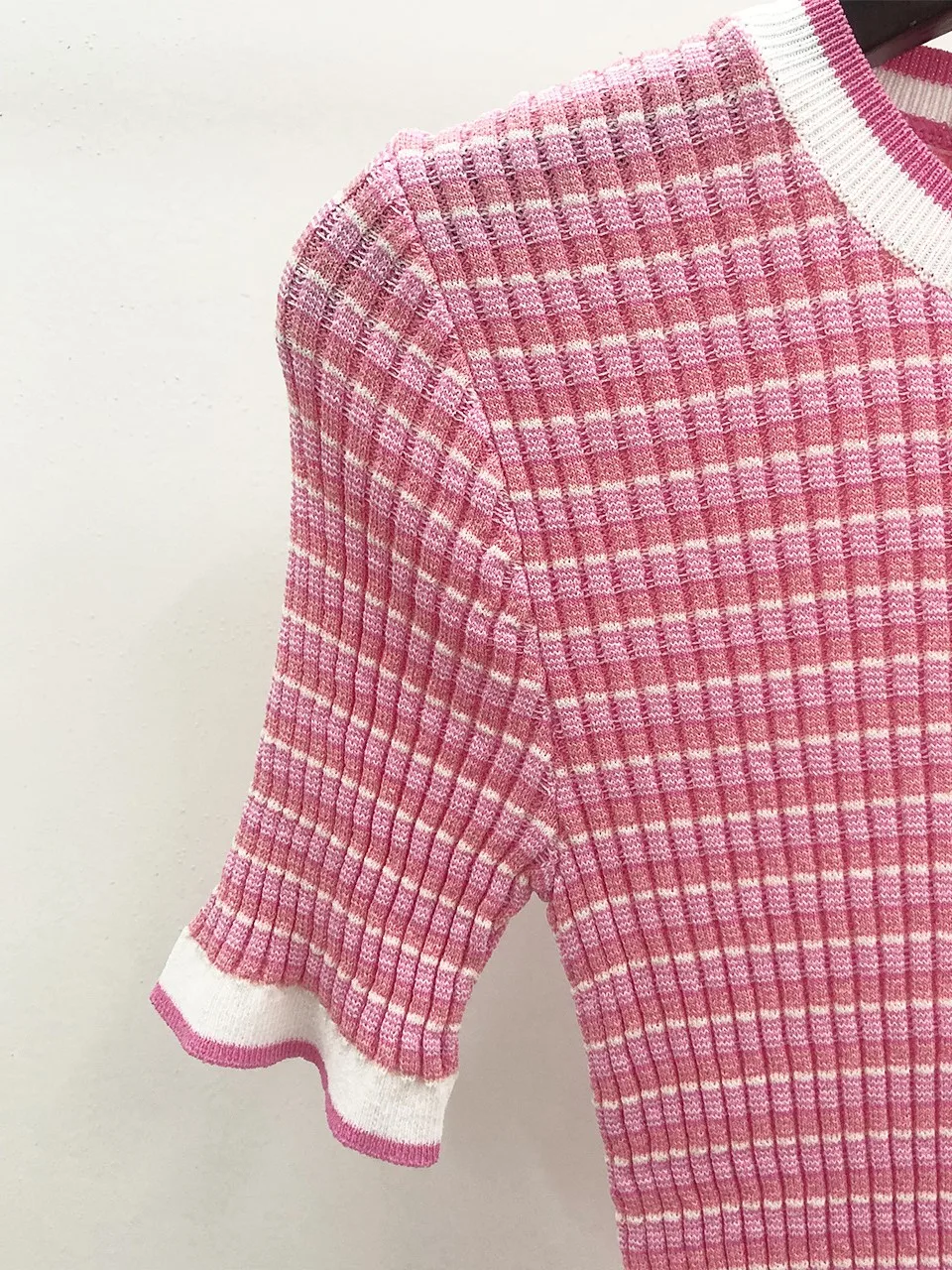 

Women's Sweater Logo Embroidery Striped O-Neck Short Sleeve Simple Knitted T-Shirt