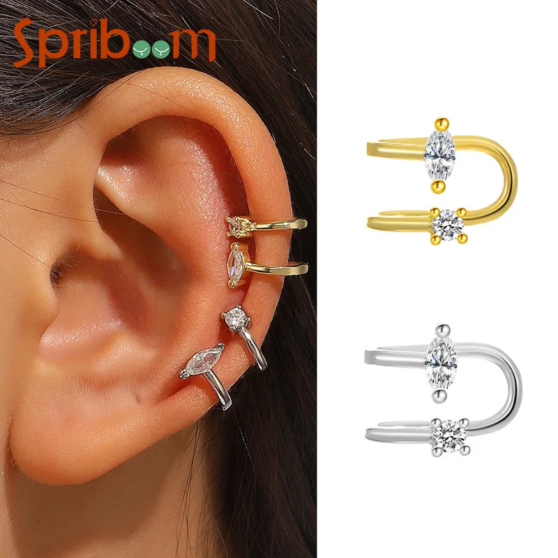 

Double Layer Ear Bone Clip Zircon Without Piercing Clips Earrings for Women Fashion Simple Jewelry Female Earcuff 1PC