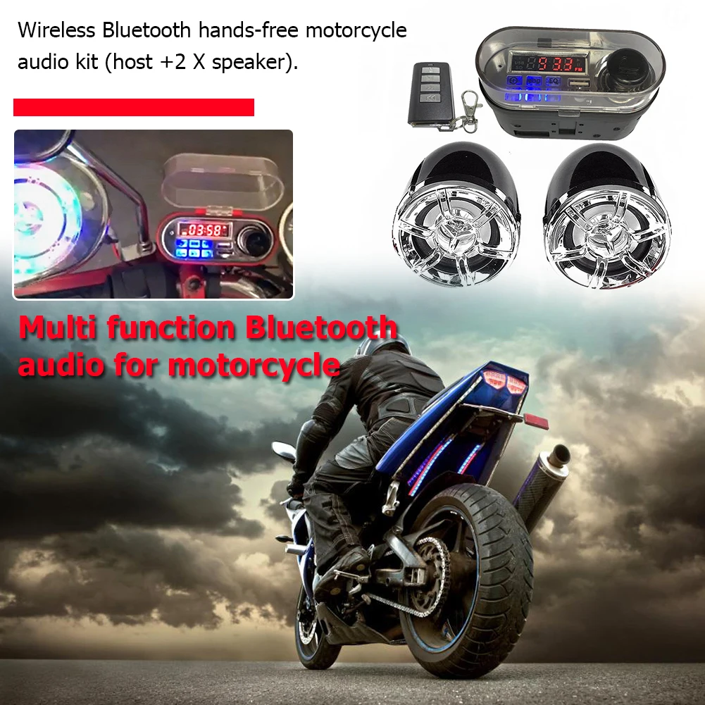 

Bluetooth-совместимый динамик для мотоцикла, микрофон, TF-радио, USB-зарядное устройство, аудиосистема с фотографией, для улицы, для персонального ...