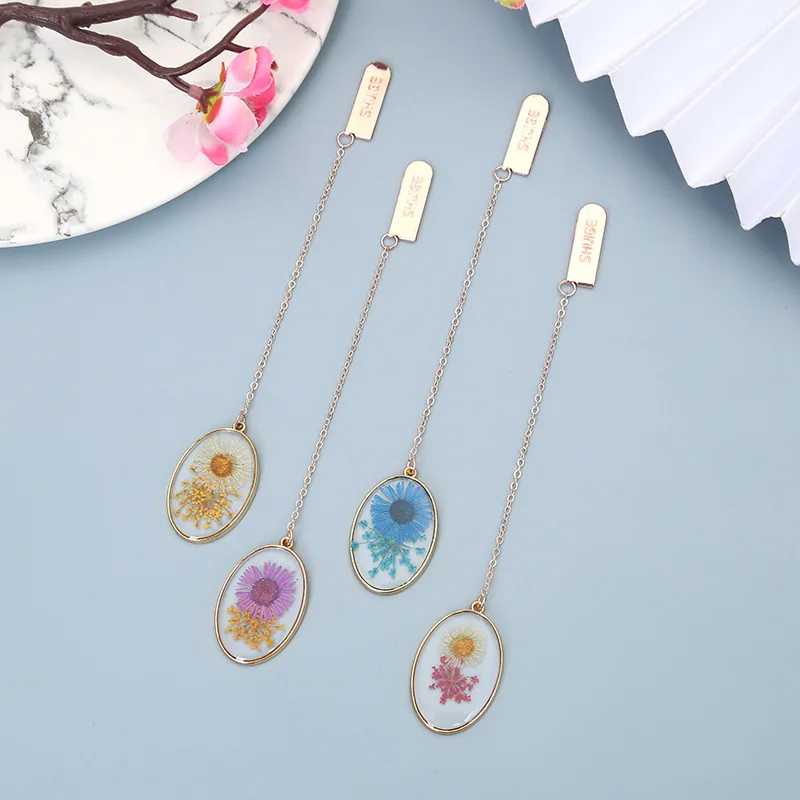 Creative children's Book Clip Student Stationery Decoration Crystal Dried Flower Alloy Bookmark Accessories Book Pendant Gift