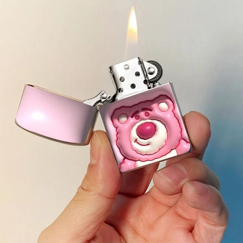 

3D Strawberry Bear Cute Kerosene Lighter mini Windproof Cigar Lighter Personality Portable Fuel Lighter Metal Funny Toys for Men