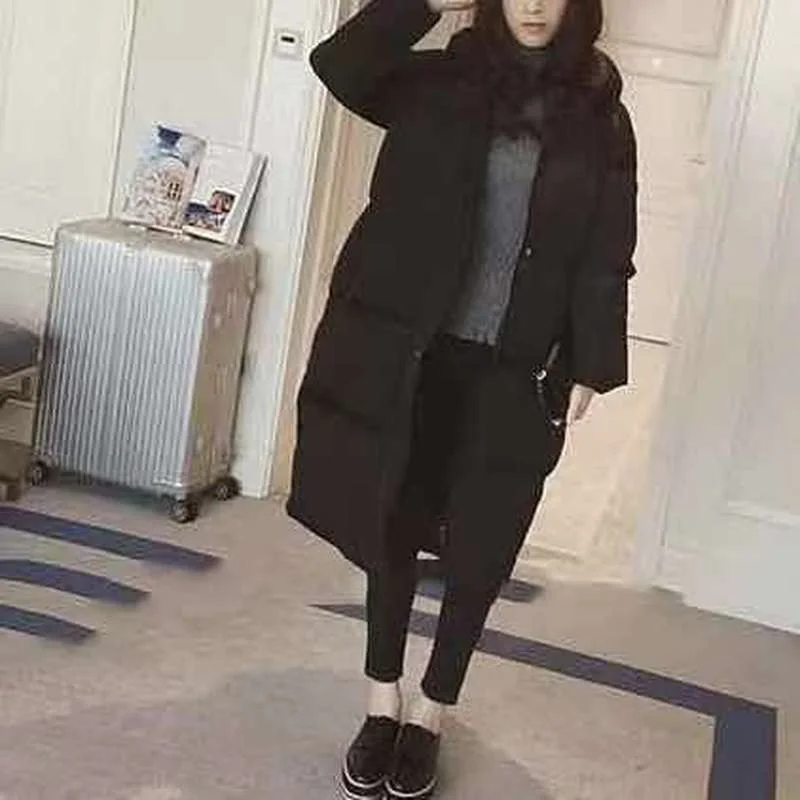 New Winter 2021 Down Padded Jacket Women Mid-length Thick Loose Large Size Jacket Women's Hooded Collar Jacket