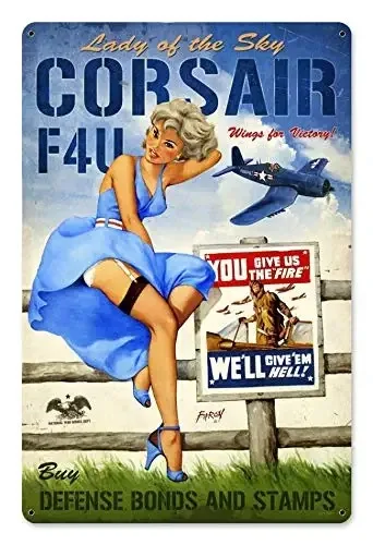 

F4U Pinup Girl Metal Tin Signs 16 x 12 Inch Plaque Poster Wall Decor Sign for Man Cave Tavern Restaurants Pub Beer Home Novelty
