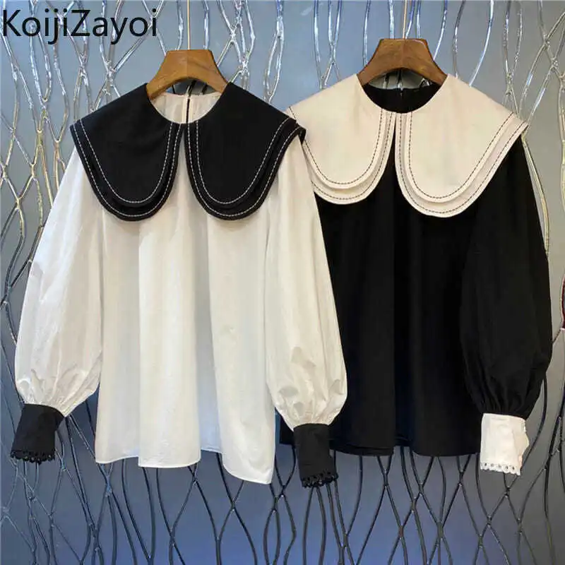 

Koijizayoi Casual Loose Women Long Sleeves Blouse Long Sleeves Peter Pan Collar Chic Korean Shirt Spring Autumn Blusas 2022 New