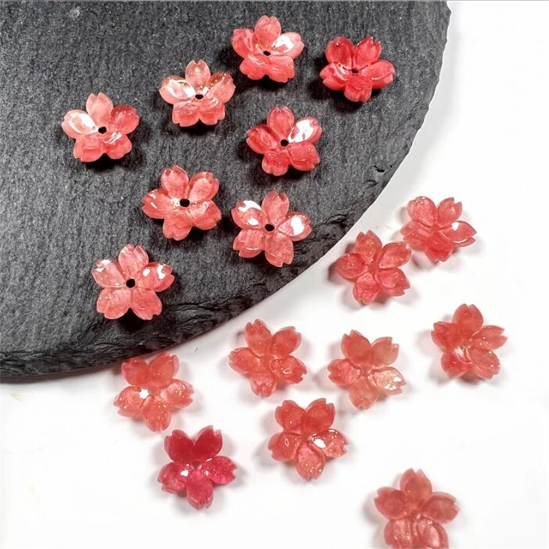 10MM Retro Acetic Acid Sakura Flower Beads Imitate Shell Torus Spacer Beads Connectors Diy Hairpin Jewelry Making Acessories