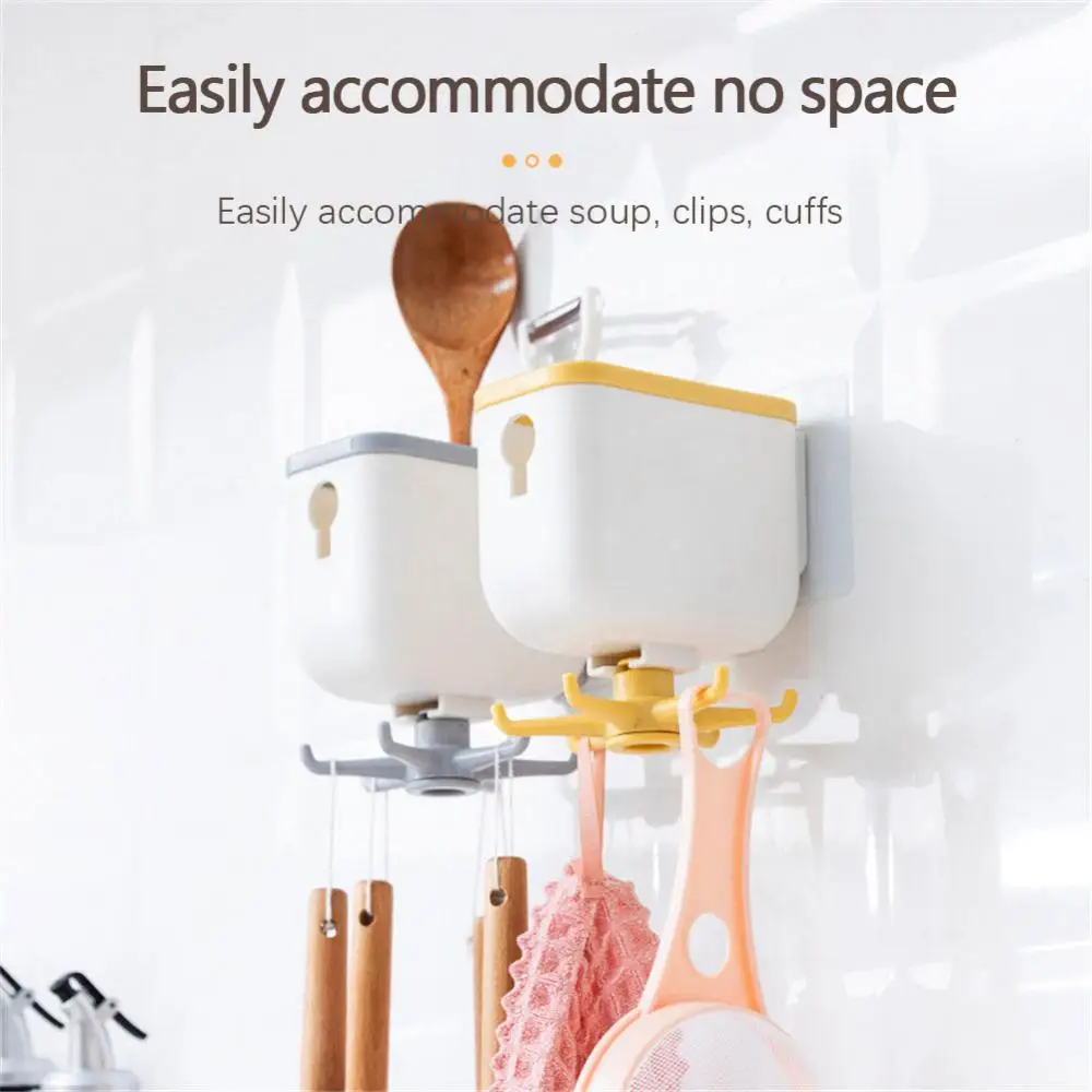 

Upgrade Wall Door Hook 6 Hooks 360 Degrees Rotated Hanging Rack Rotating Hook Rack Self Adhesive Storage Box Hook Two-in-one