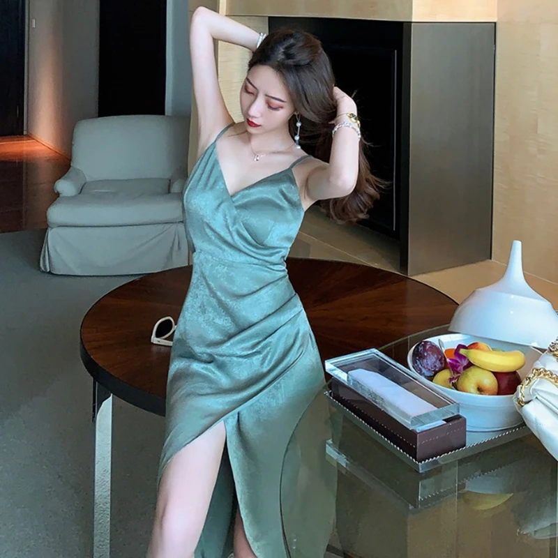 

Dress For Women 2022 New Summer Suspender Dresses Sexy Draped Long Party Bodycon Dress Low-Neck Evening Sleeveless Backless Club