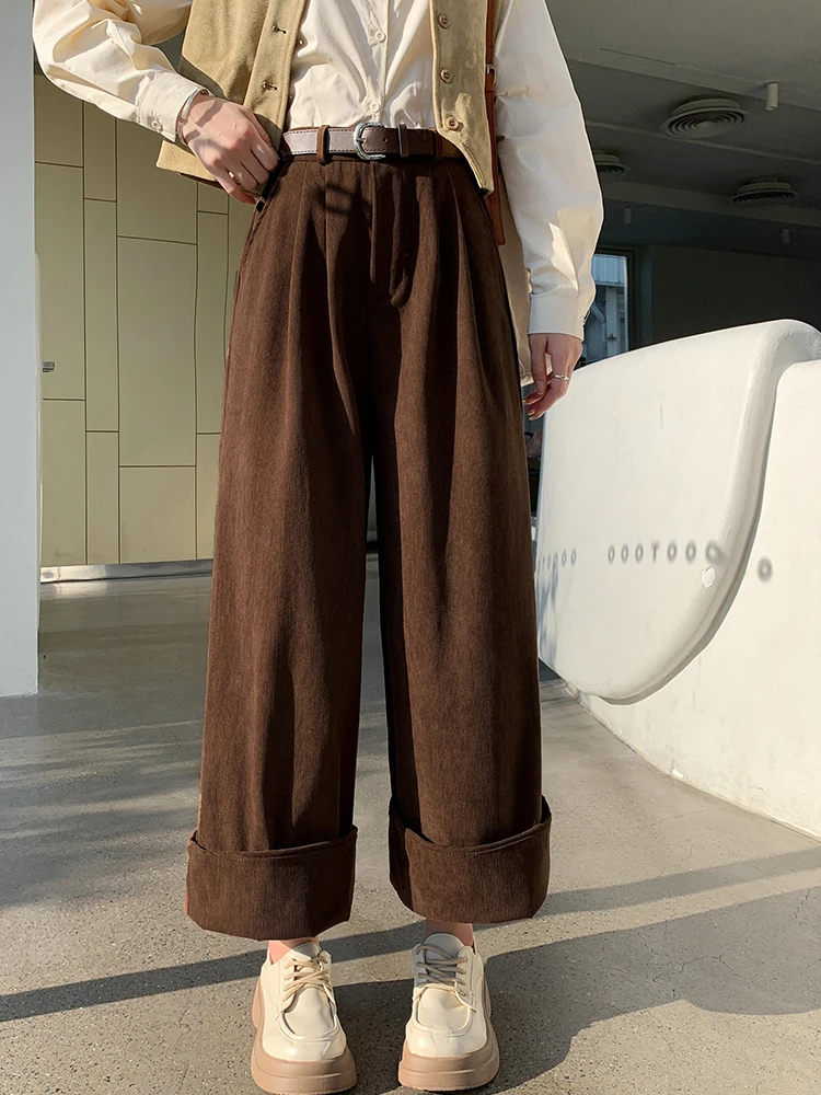 

Брюки женские с широкими штанинами, облегающие Прямые вельветовые штаны с завышенной талией в стиле ретро, Y2k, уличная одежда, осень-зима