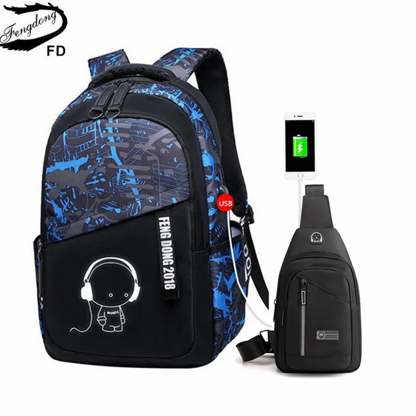

Fengdong school bags for teenage boys sling chest bag waterproof school backpack boy schoolbag student backpack men shoulder bag