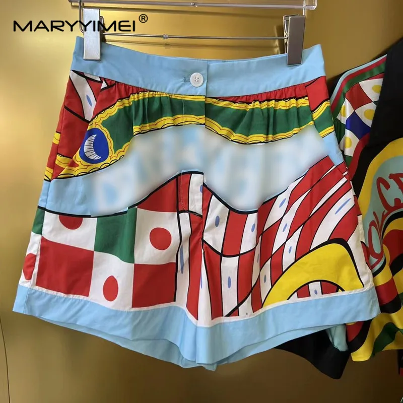 

MARYYIMEI Fashion Designer summer Shorts Vacation classical Sicilian print Casual High Waist Shorts