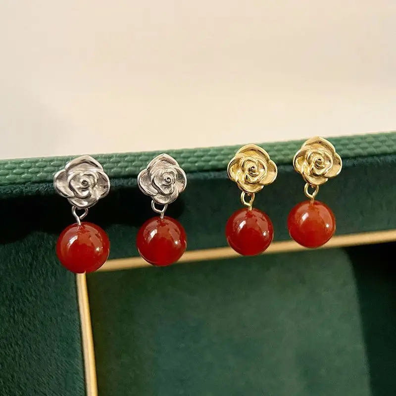

VENTFILLE Silver Gold Color Agate Flower Earrings for Women Girl Birthday Gift Vintage Elegant Charm Jewelry Dropshipping