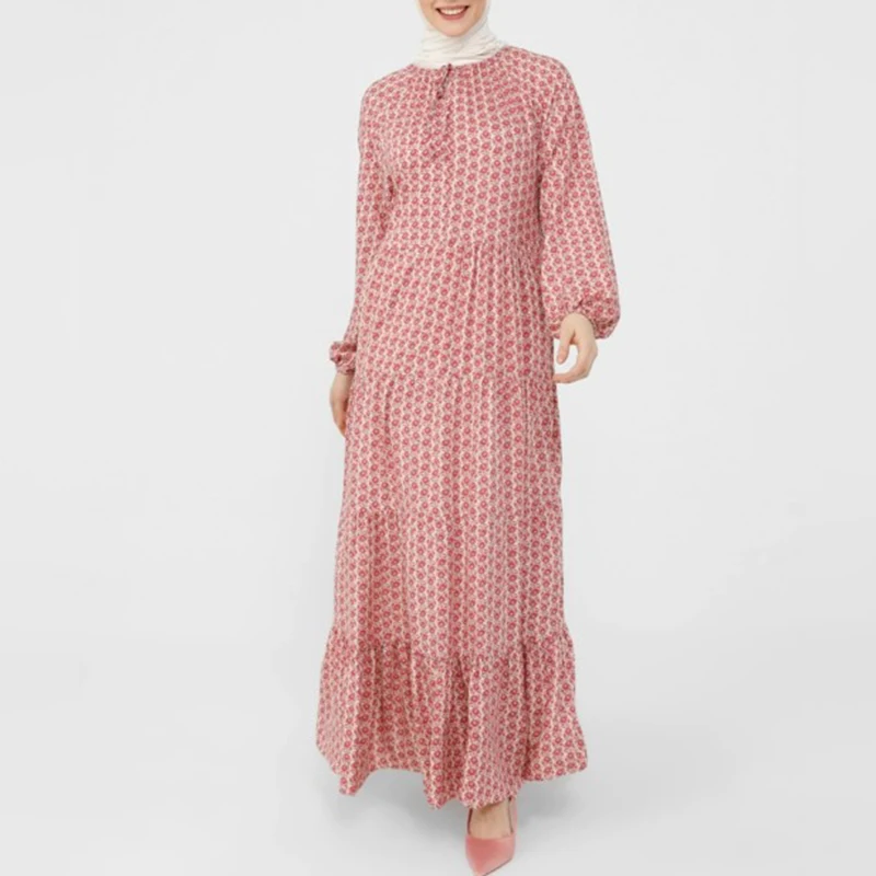 

Женское платье макси с принтом ИД Рамадан, свободное мусульманское платье с длинным рукавом и О-образным вырезом, винтажная абайя Дубай, весна-осень 2022