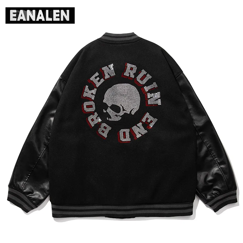 

Winter Embroidered Letters Skull Graphics School Uniform Jacket Men Oversized Hip Hop Aviator Baseball Jacket Coat Bomber Women