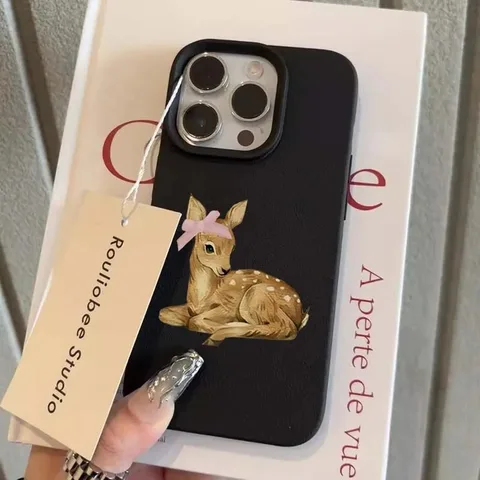 Простой чехол для телефона в стиле ретро с узором оленя и личи для iPhone 16, 15, 14, 13, 12, 11 Pro MAX 16, 15, 14 Plus, противоударный чехол Candy Bumpper