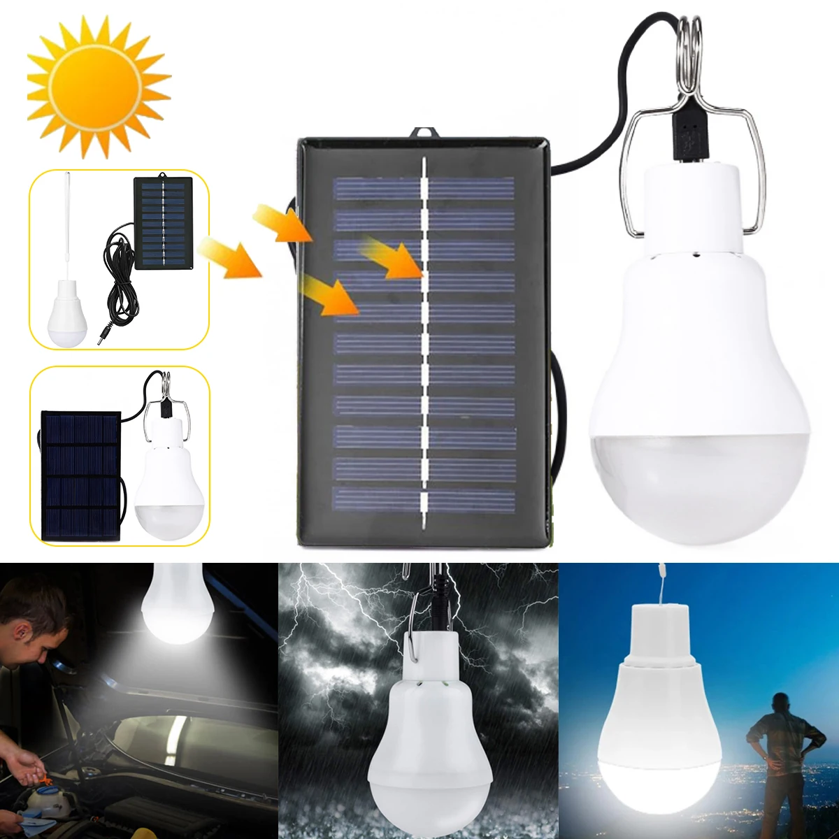 

Solar LED Light Outdoor Emergency Light Bulb With Solar Panels Rechargeable Bulb hanging Courtyard Garden Lamp Camping Light