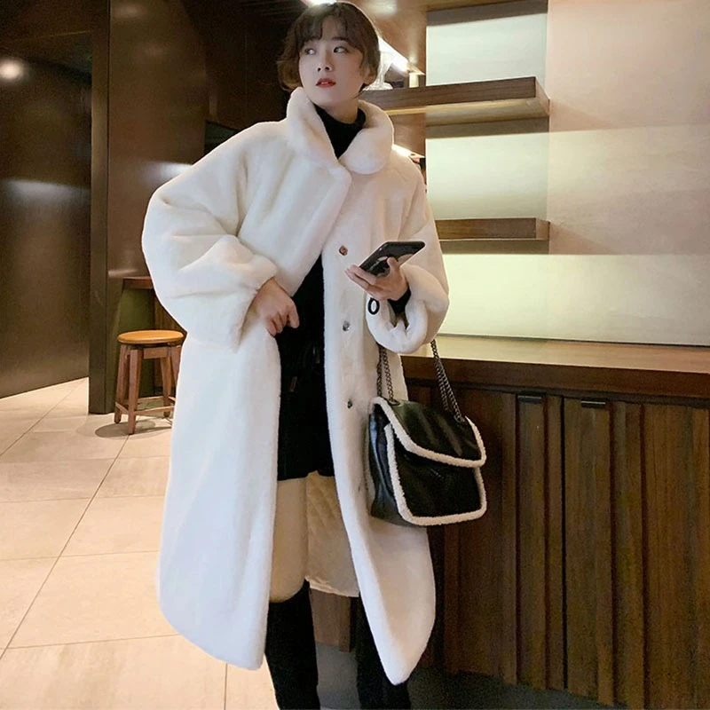 2021 New Women  Faux Fur Jacket Fashion Loose Outwear Warm White Faux Fur Coat Winter X-Long Parkas