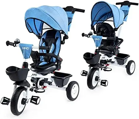 

Trike, 6-in-1 Kids Tricycle with Adjustable Push Handle, Removable Canopy, Safety Harness for 18 Months - 5 Year Old, Blue Cicly