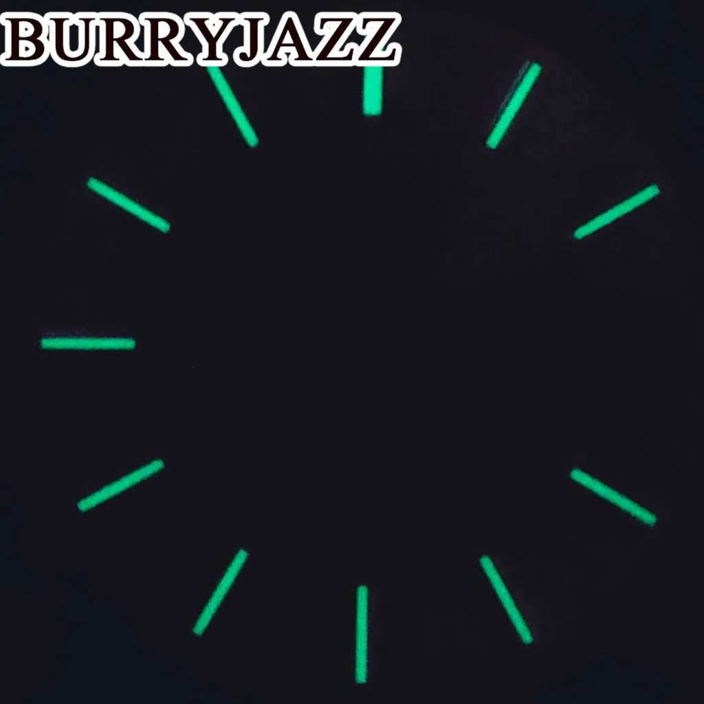 Фото BURRYJAZZ 28,5 мм без логотипа NH36 Циферблаты для часов Черно-белый циферблат Зеленый светящийся корпус на 3 часа 3,8 часа Корона №2