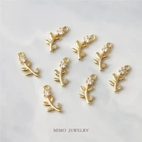 mimo jewelry copper plated real gold micro set zircon mini cute little leaves fresh plant diy small pendant