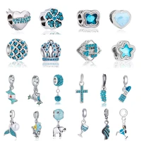 new blue crystal pendants zircon flowers hearts fish birds cross brand charm beads fit diy bracelets bangles for women jewelry