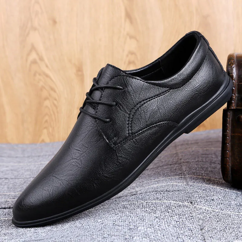 

men leather shoes casual Genuine Leather Breathable non-slip Wear resistant soft sole lace