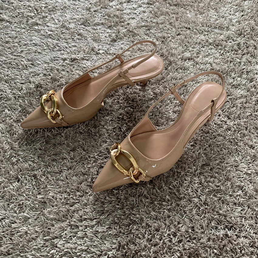 Женские босоножки на высоком каблуке туфли-лодочки с цепочкой и котятами Офисная