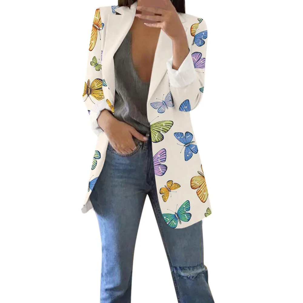 Blazer for Women 2023 New Plant Print Temperament Leisure Cardigan Coat for Women Jacket Cropped Blazer