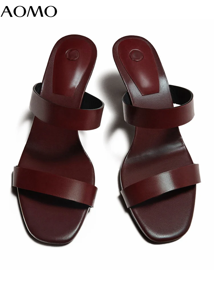 

AOMO 2022 Summer England Style Heels Slippers Women Soft Sheepskin Heel Mules Sandals Shoes Women Sandals AZH36