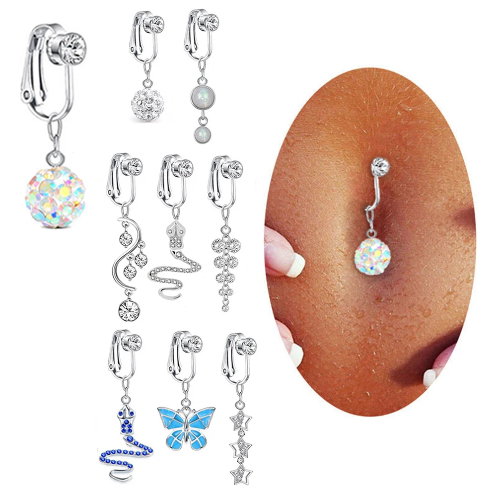 

Faux Fake Belly Butterfly Fake Belly Piercing Heart Clip On Umbilical Navel Fake Pircing Butterfly Leaves Cartilage Earring Clip