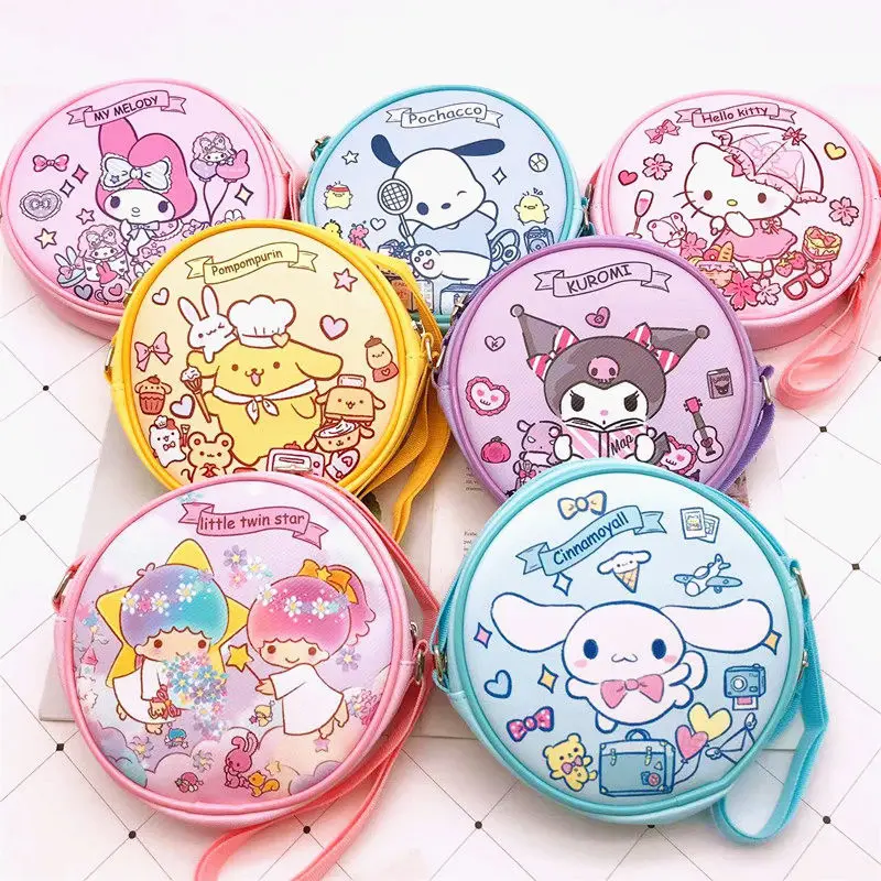 

Kawaii Sanrio Cinnamoroll messenger bag cartoon Pochacco girl heart cute all-match women's bag small round bag gift