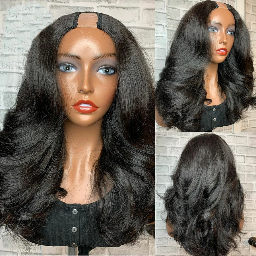 24 inch Body Wave U Part Wig European Remy Human Hair Wig Natural Black Soft Jewish Glueless For Black Women Daily Wear