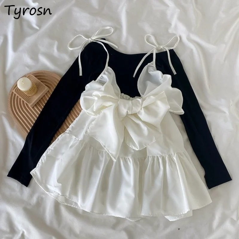 

T-shirts Sets Women 2 Pcs Simple Design All-match Dresses Sweet Ladies Spring Fashion Daily Ulzzang Leisure Folds Mini Vestidos