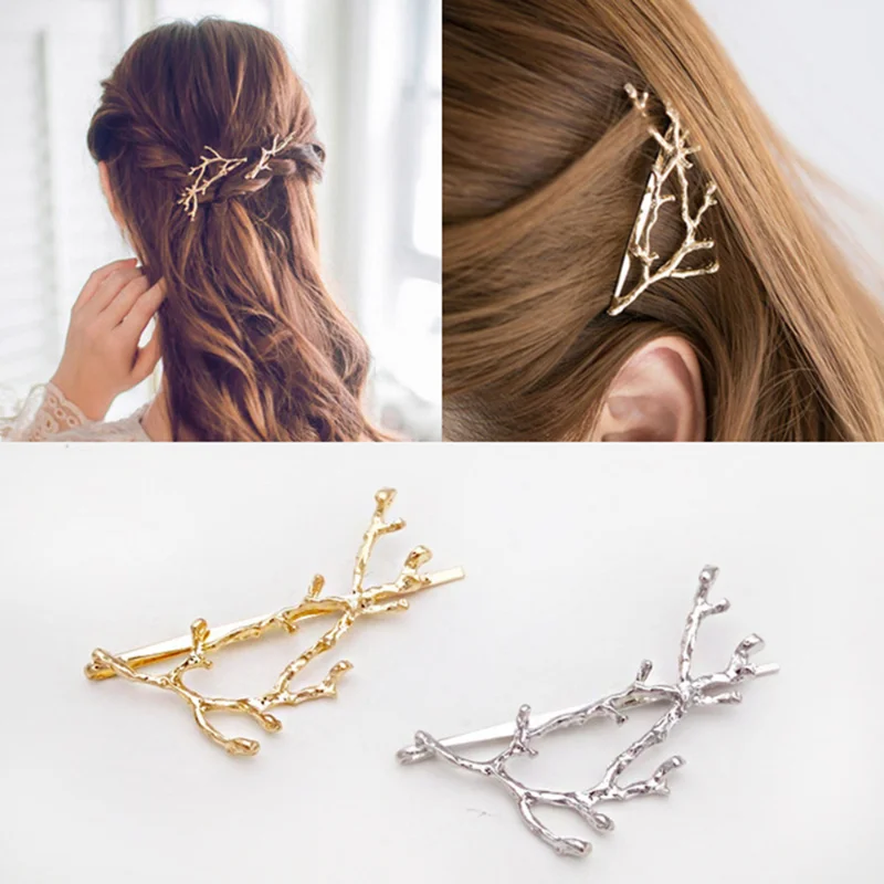 

Заколки для волос в виде дерева женские, золотистые и Серебристые шпильки из сплава, элегантные металлические аксессуары в Корейском стиле, 1 шт.