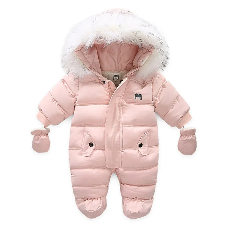 

Baby Down Jumpsuits fur collar Newborn Costume Walking Romper Winter Boys Girls Body One-pieces Climb Suits Clothes with glove