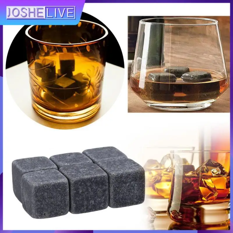 

Natural Granite Pouch Whiskey Rocks Champagne Ice Stones Bar Utensils 6 Pcs Gift Favor Cooler Cubes Reusable With Bag